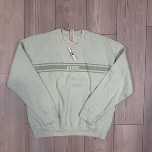 NWT Victoria's Secret PINK Large Ivy Fleece Classic Crew Sweatshirt mint green